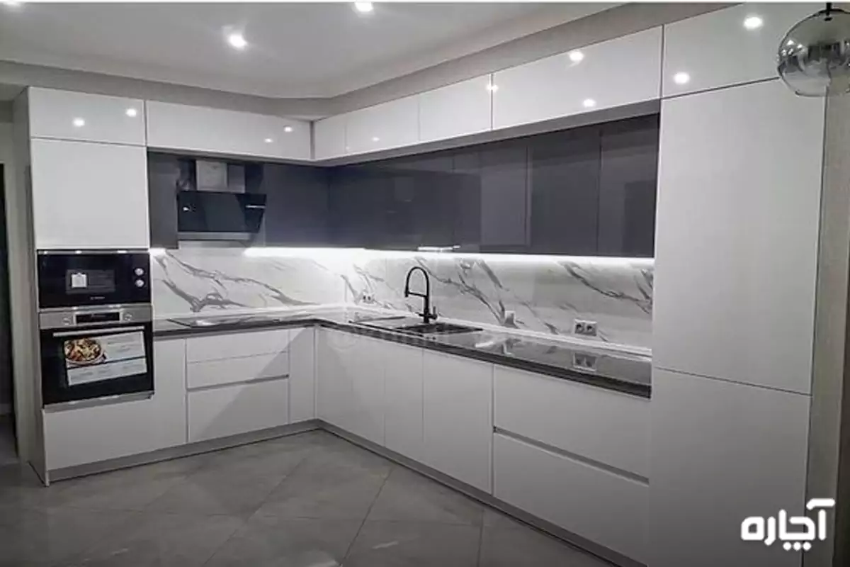 Gray white glass cabinets