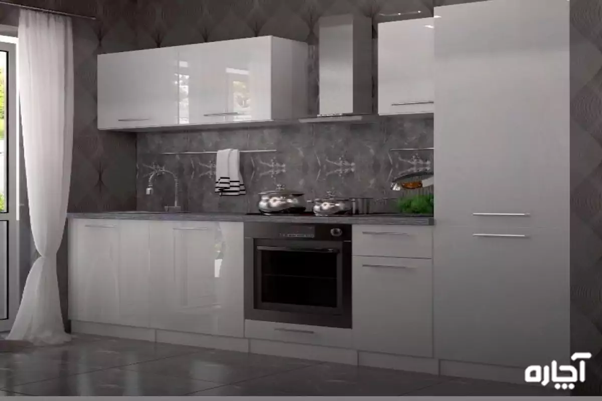 Gray white glass cabinets